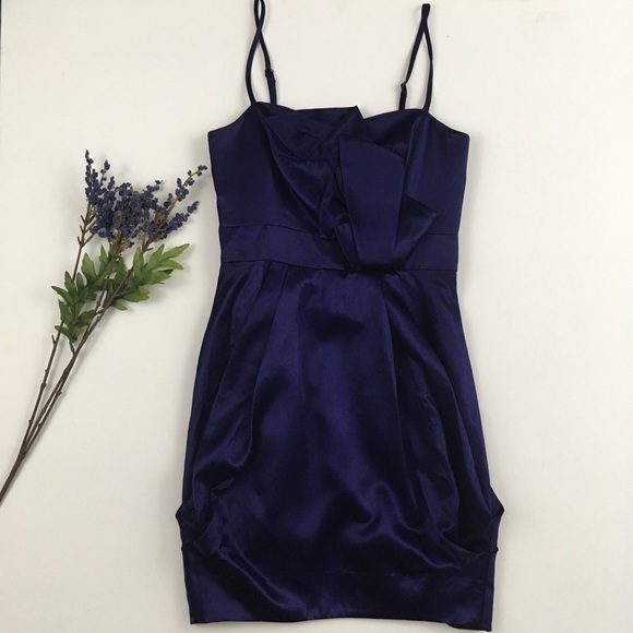YOANA BARASCHI Indigo Satin Cocktail Dress, Sz 4 - Picture 8 of 8